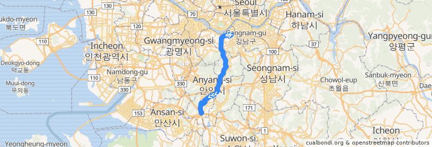 Mapa del recorrido 서울 시내버스 540 de la línea  en Güney Kore.