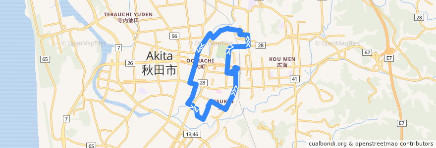 Mapa del recorrido 楢山大回り線 de la línea  en Akita.