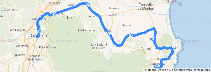 Mapa del recorrido 8: Palafrugell - Begur - Girona de la línea  en ジローナ.