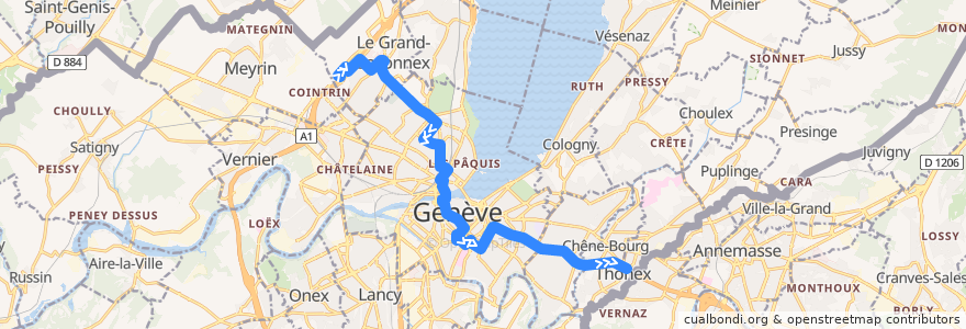 Mapa del recorrido Bus 5: Aéroport → Thônex-Vallard de la línea  en Genève.