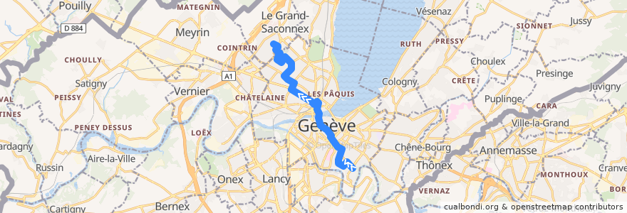 Mapa del recorrido Trolleybus 3: Crêts-de-Champel → Gardiol de la línea  en Ginevra.