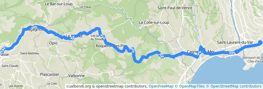 Mapa del recorrido 500 : Grasse => Nice de la línea  en Grasse.