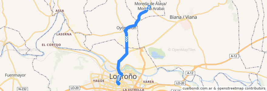 Mapa del recorrido A8 Moreda → Logroño de la línea  en İspanya.