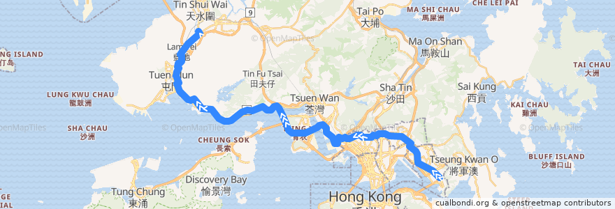 Mapa del recorrido 九巴258P線 KMB 258P (藍田站 Lam Tin Station → 洪天路洪福邨 Hung Tin Road Hung Fuk Estate) de la línea  en 香港 Hong Kong.