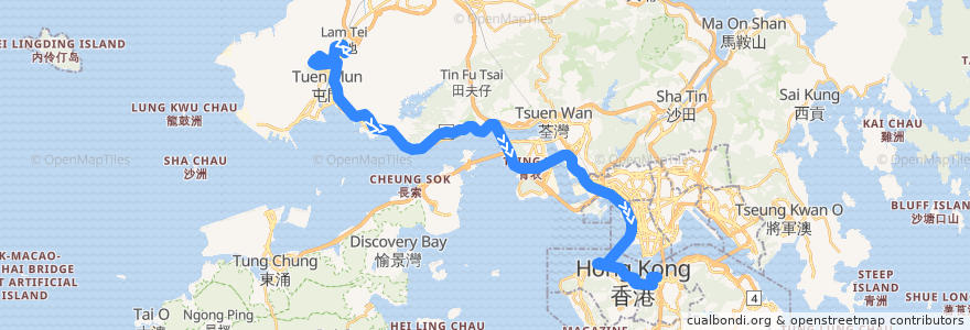 Mapa del recorrido 過海隧巴960C線 Cross-harbour Bus 960C (富泰邨 Fu Tai Estate → 灣仔北 Wan Chai North) de la línea  en 香港 Hong Kong.