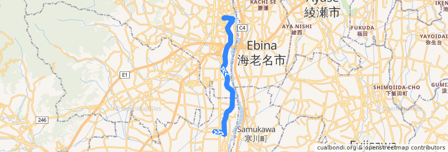 Mapa del recorrido 厚木55系統 de la línea  en Kanagawa Prefecture.