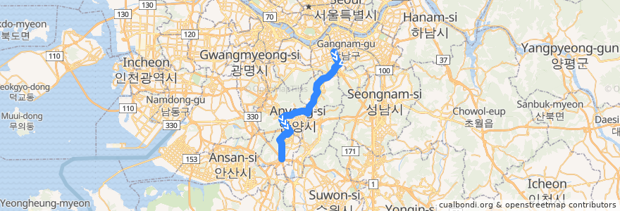 Mapa del recorrido 서울 시내버스 541 (군포공영차고지 행) de la línea  en 대한민국.