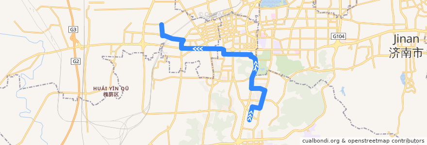 Mapa del recorrido 42玉函山小区南区—>段兴东路张庄路 de la línea  en 济南市.