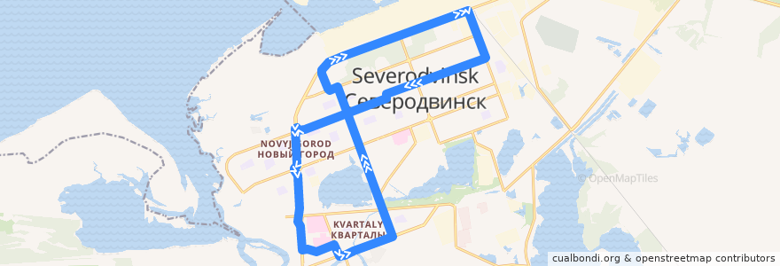 Mapa del recorrido Автобус 7: Морской проспект - поликлиника ЦМСЧ-58 de la línea  en Severodvinsk Urban Okrug.