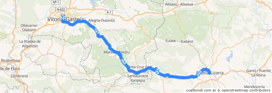 Mapa del recorrido A6 Vitoria-Gasteiz → Santa Cruz de Campezo/Santikurutze Kanpezu → Estella/Lizarra de la línea  en España.