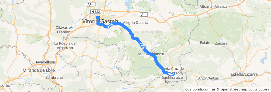 Mapa del recorrido A6 Santa Cruz de Campezo/Santikurutze Kanpezu → Vitoria-Gasteiz de la línea  en Araba/Álava.