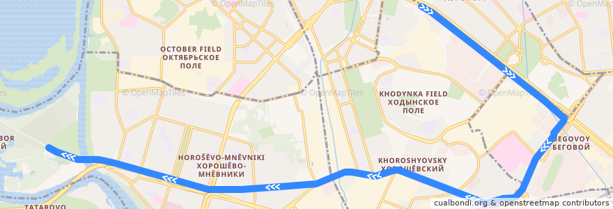Mapa del recorrido Троллейбус 65: Метро "Аэропорт" (сев.) - Финансовый университет => Серебряный Бор de la línea  en Москва.