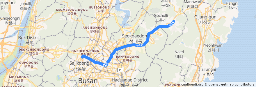 Mapa del recorrido 4호선 (Blue Line) de la línea  en Busan.