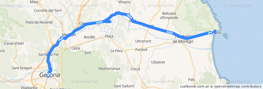 Mapa del recorrido e2: Girona - Torroella de Montgrí - L'Estartit de la línea  en 赫罗纳.