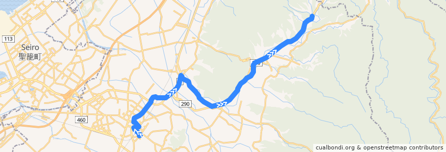 Mapa del recorrido 新発田市コミュニティバス＜黒岩・上荒沢＞ de la línea  en Shibata.
