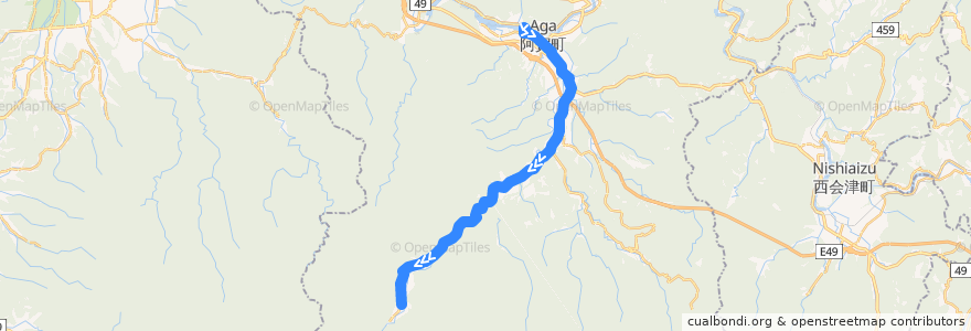 Mapa del recorrido 津川-上川支所-室谷 de la línea  en 阿賀町.