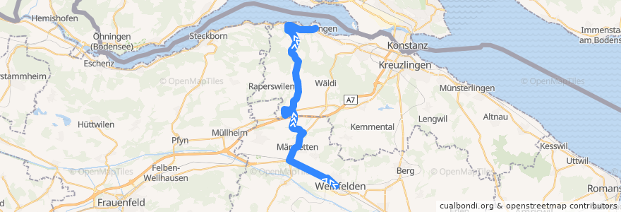 Mapa del recorrido Bus 833: Weinfelden, Bahnhof => Ermatingen, Bahnhof de la línea  en Turgovia.