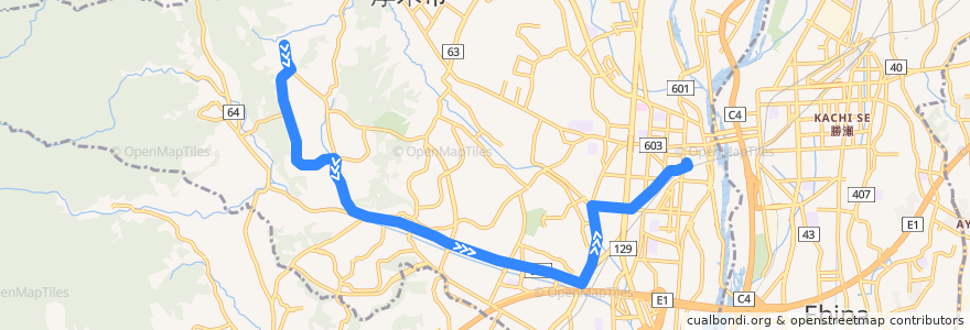 Mapa del recorrido 厚木43系統 de la línea  en Atsugi.