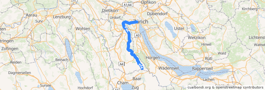 Mapa del recorrido Bus 236: Ebertswil, Schulhaus => Zürich, Bahnhof Wiedikon de la línea  en 취리히.