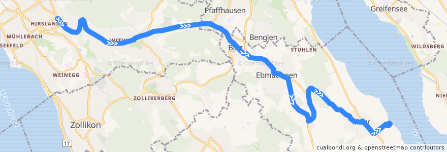Mapa del recorrido Bus 701: Zürich, Klusplatz → Maur, See (Hauptweg) de la línea  en チューリッヒ.