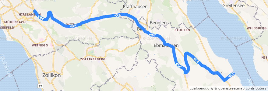 Mapa del recorrido Bus 701: Maur, See → Zürich, Klusplatz (Hauptweg) de la línea  en Zurich.