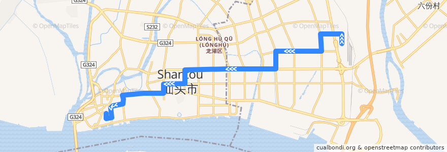 Mapa del recorrido 2路（火车站→汕头开埠文化馆） de la línea  en 汕頭市.