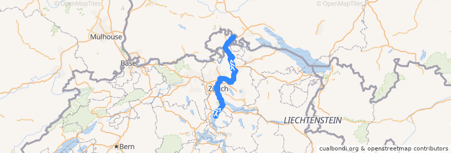 Mapa del recorrido S24: Zug –> Thayngen de la línea  en 蘇黎世州.