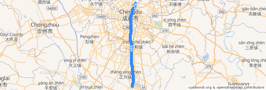 Mapa del recorrido Subway Line 1: 韦家碾 => 科学城 de la línea  en Chengdu.