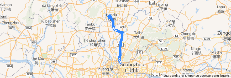 Mapa del recorrido 702路(机场路总站-花都客运站总站) de la línea  en 广州市.