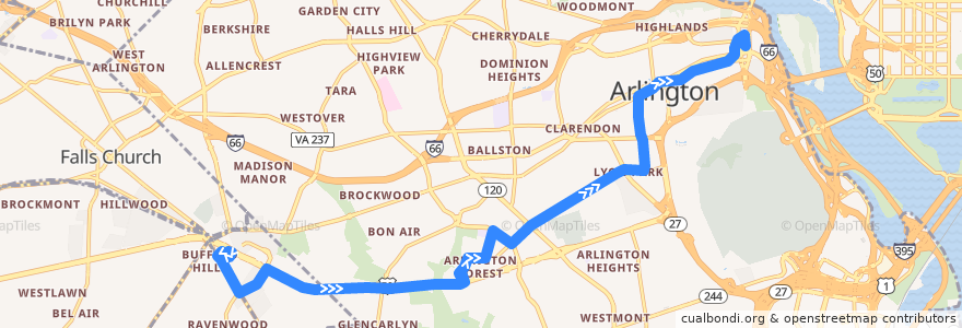 Mapa del recorrido WMATA 4B East Pershing Dr - Arlington Blvd Line de la línea  en 弗吉尼亚州 / 維吉尼亞州 / 維珍尼亞州.