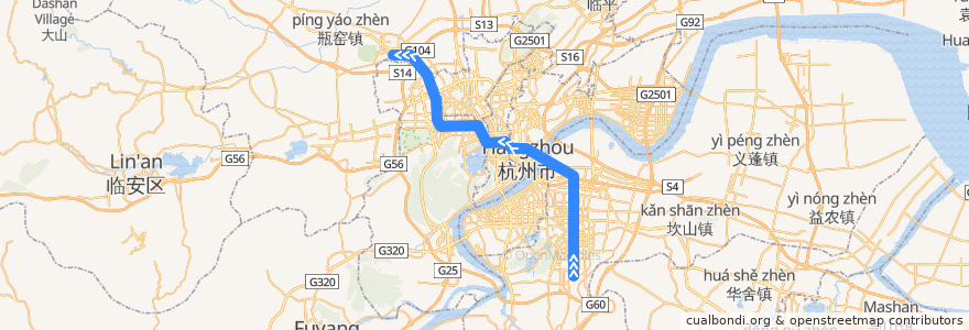 Mapa del recorrido 杭州地铁2号线 de la línea  en Hangzhou City.