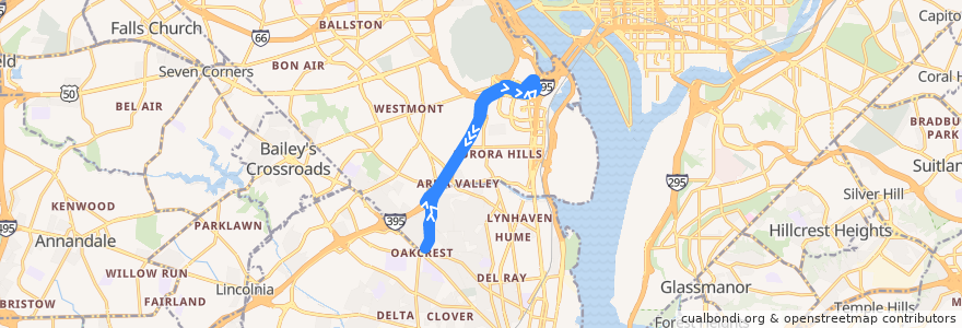 Mapa del recorrido WMATA 8S Foxchase-Seminary Valley Line de la línea  en فيرجينيا.