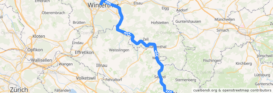 Mapa del recorrido S26: Bauma –> Winterthur de la línea  en Zürich.
