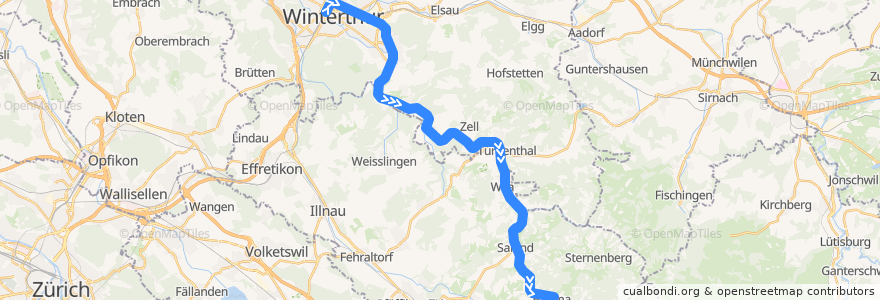 Mapa del recorrido S26: Winterthur –> Bauma de la línea  en Zurigo.