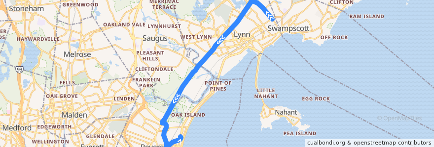 Mapa del recorrido MBTA 424W de la línea  en ماساچوست.