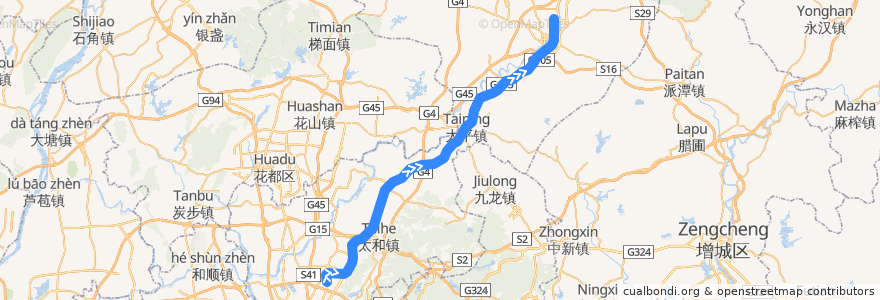 Mapa del recorrido 广州地铁14号线快线（嘉禾望岗→东风） de la línea  en Canton.