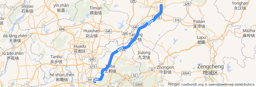 Mapa del recorrido 广州地铁14号线快线（东风→嘉禾望岗） de la línea  en Guangzhou.