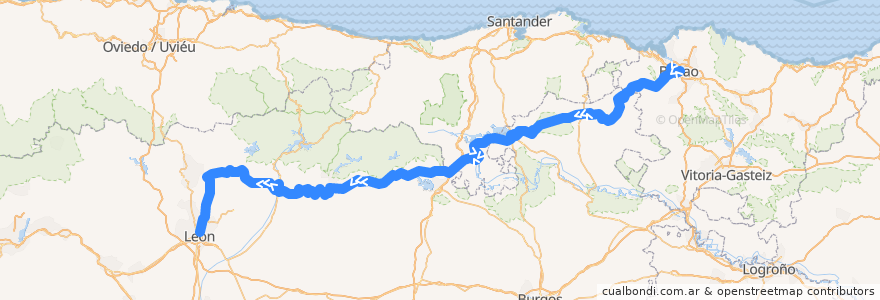Mapa del recorrido R4 Bilbao => León de la línea  en إسبانيا.