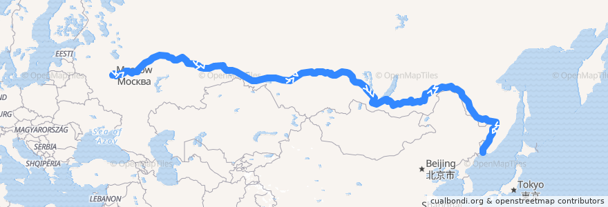 Mapa del recorrido Поезд № 002Щ «Россия»: Москва — Владивосток de la línea  en Приморский край.