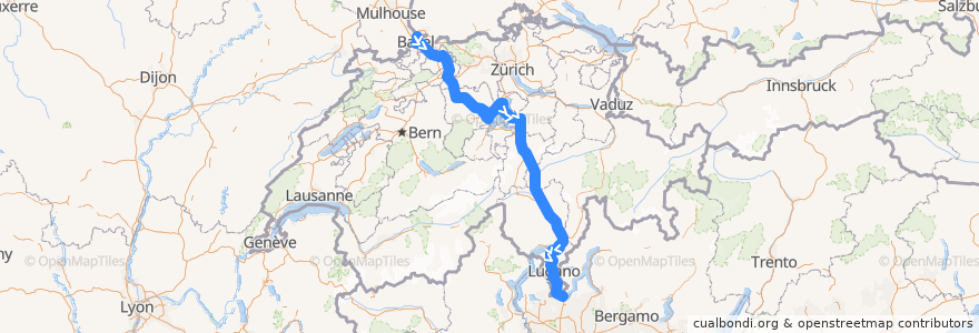 Mapa del recorrido EC 151: Frankfurt => Milano de la línea  en سوئیس.