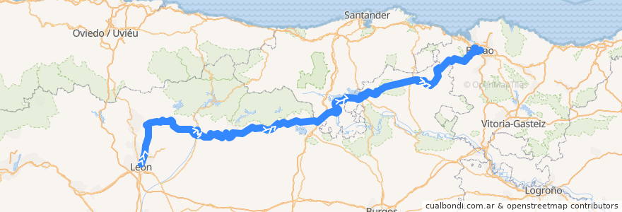Mapa del recorrido R4 León => Bilbao de la línea  en Spain.