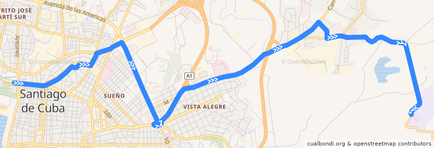 Mapa del recorrido Ruta A11 Ferrocarril->EIDE de la línea  en Ciudad de Santiago de Cuba.