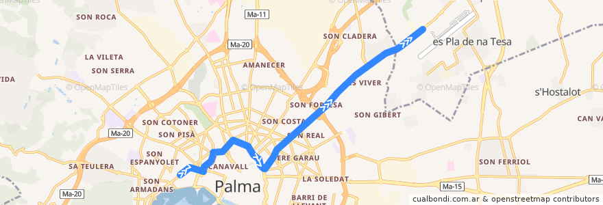 Mapa del recorrido Bus 44: N4 Nitbus: Plaça del Progrés → Son Bonet de la línea  en Isole Baleari.