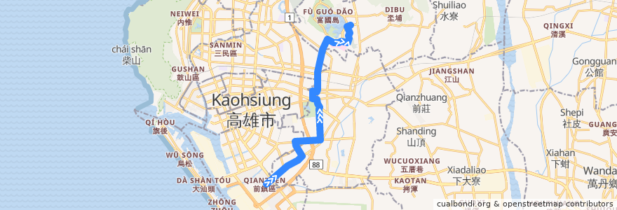 Mapa del recorrido 黃2A(往程) de la línea  en كاوهسيونغ.