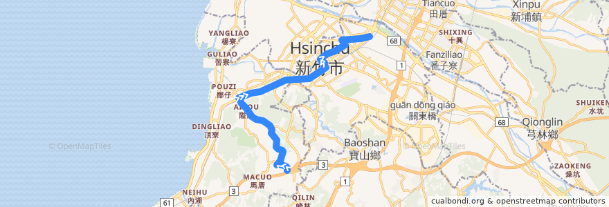 Mapa del recorrido 綠線 香山轉運站→經國路口 de la línea  en Hsinchu.