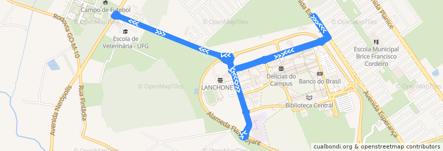 Mapa del recorrido Rota Praça-Câmpus de la línea  en 고이아니아.