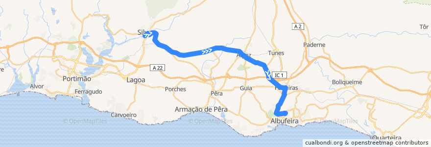 Mapa del recorrido 17 Albufeira - Silves de la línea  en Faro.