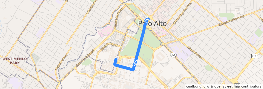 Mapa del recorrido Marguerite X Express: Palo Alto Transit Center => Medical Center (mornings) de la línea  en Santa Clara County.
