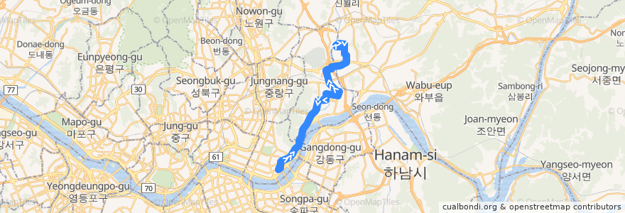 Mapa del recorrido 구리 버스 96번 de la línea  en 韩国 / 南韓.