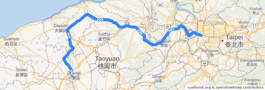 Mapa del recorrido 桃園國際機場捷運 (東向) de la línea  en Taiwan maritime boundary.